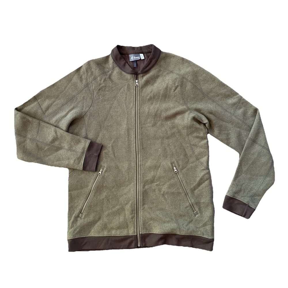 Ibex Wool Jacket Men XL Olive Green Full Zip Made in USA Zippered Pockets